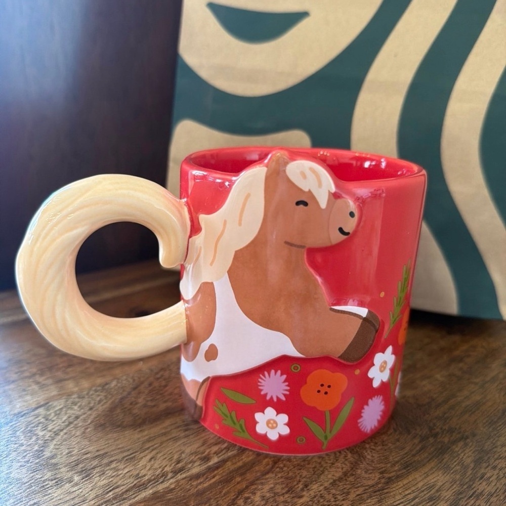 NEW STARBUCKS Red Horse Mug with Floral Design 2026